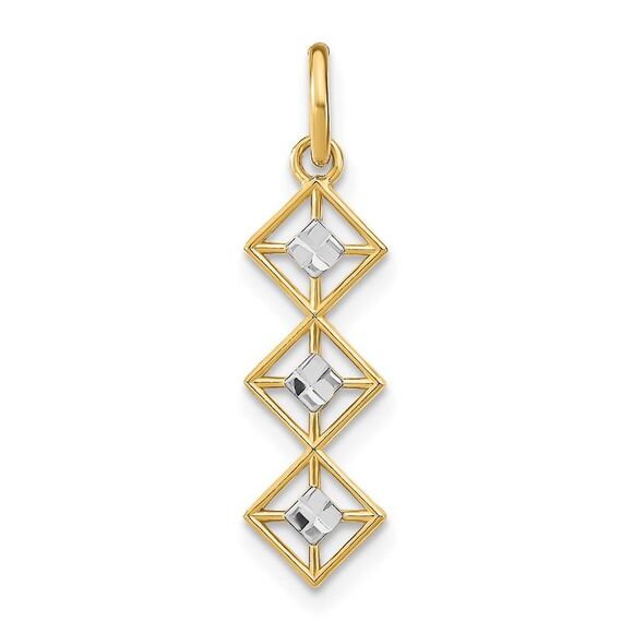14k Yellow Gold w/Rhodium & D/C 3 Diamond Shapes Charm - Picture 1 of 4